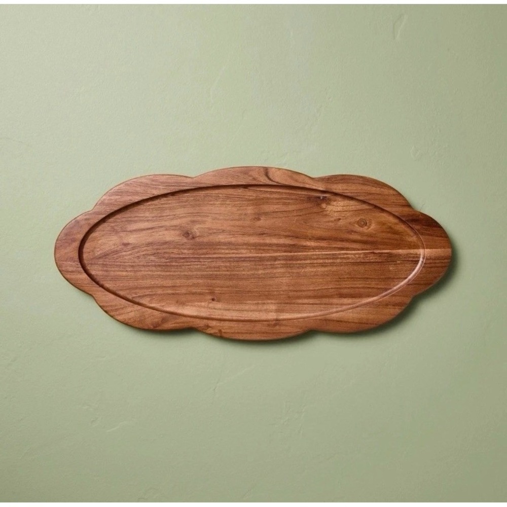 Hearth & Hand Wood Scallop Oval Tray Home Decor 18in Brown Farmhouse NWT